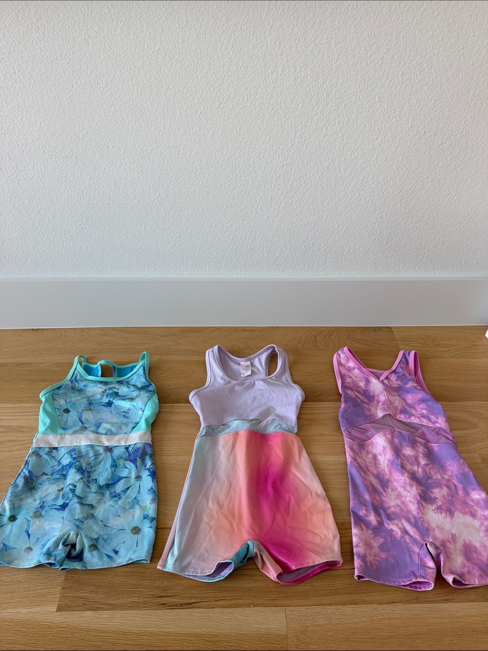 Girls' Colorful Gymnast Leotards (3) - Floral, Ombre & Tie-Dye